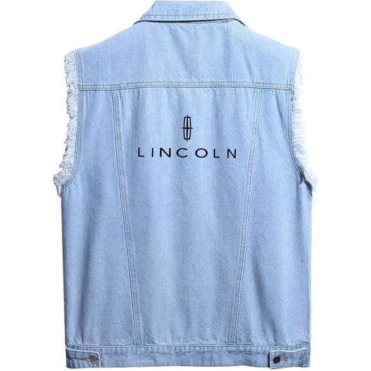 Men’s Lincoln Car - Sleeveless Distressed Denim Vest – Rugged Black Jean Jacket