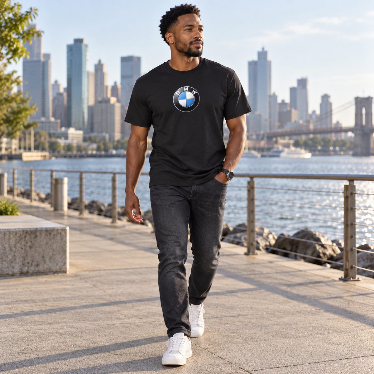 Men's BMW Motorsports Car Cotton T-Shirt | Color: Black | Image 1