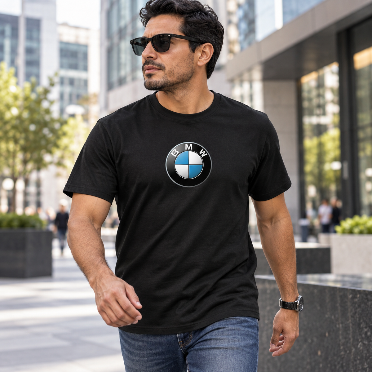 Men's BMW Motorsports Car Cotton T-Shirt | Color: Black | Image 2