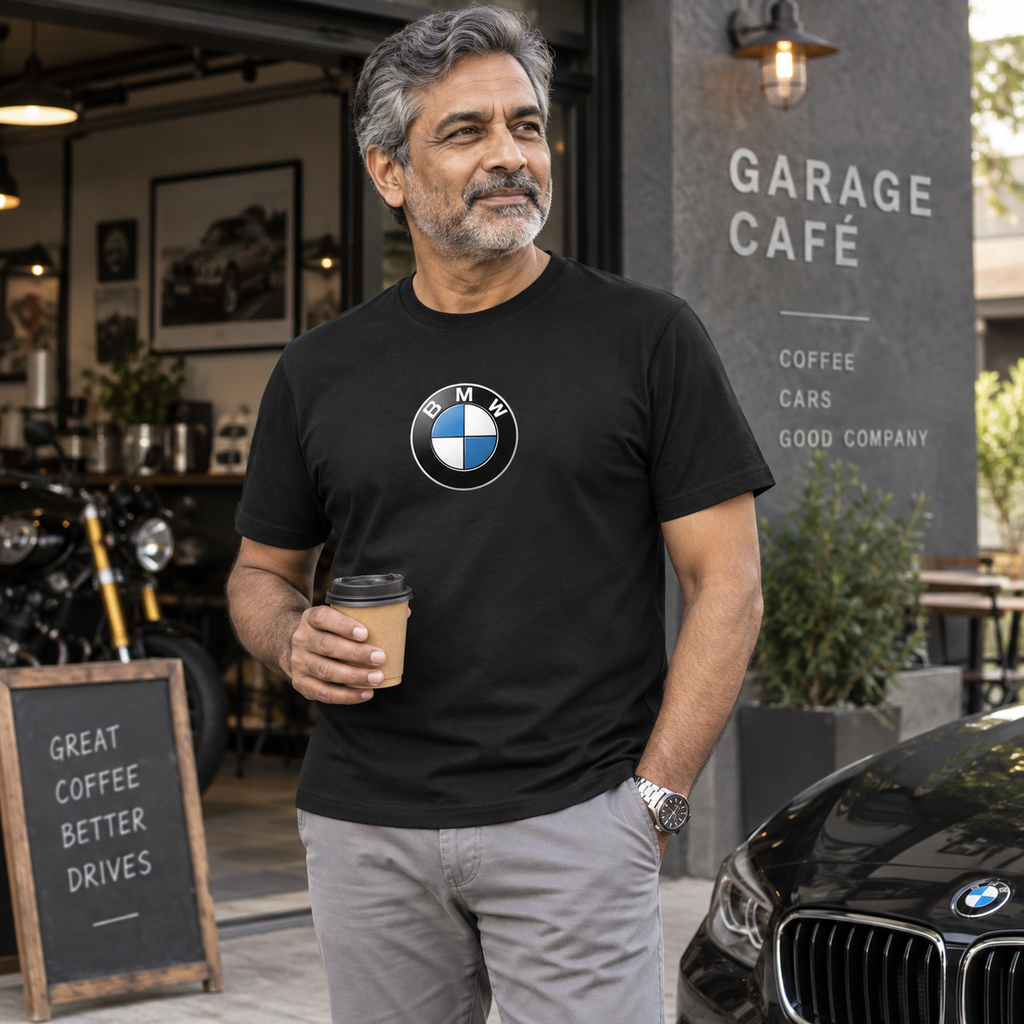 Men's BMW Motorsports Car Cotton T-Shirt | Color: Black | Image 3