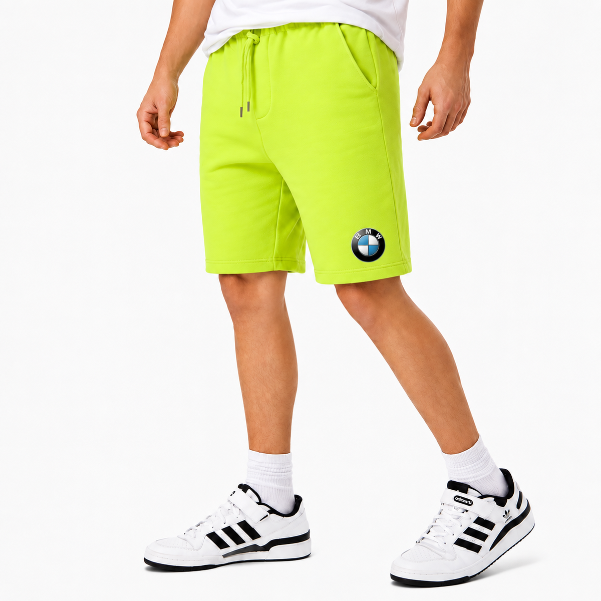 BMW fleece shorts Lime Green front logo near left hem