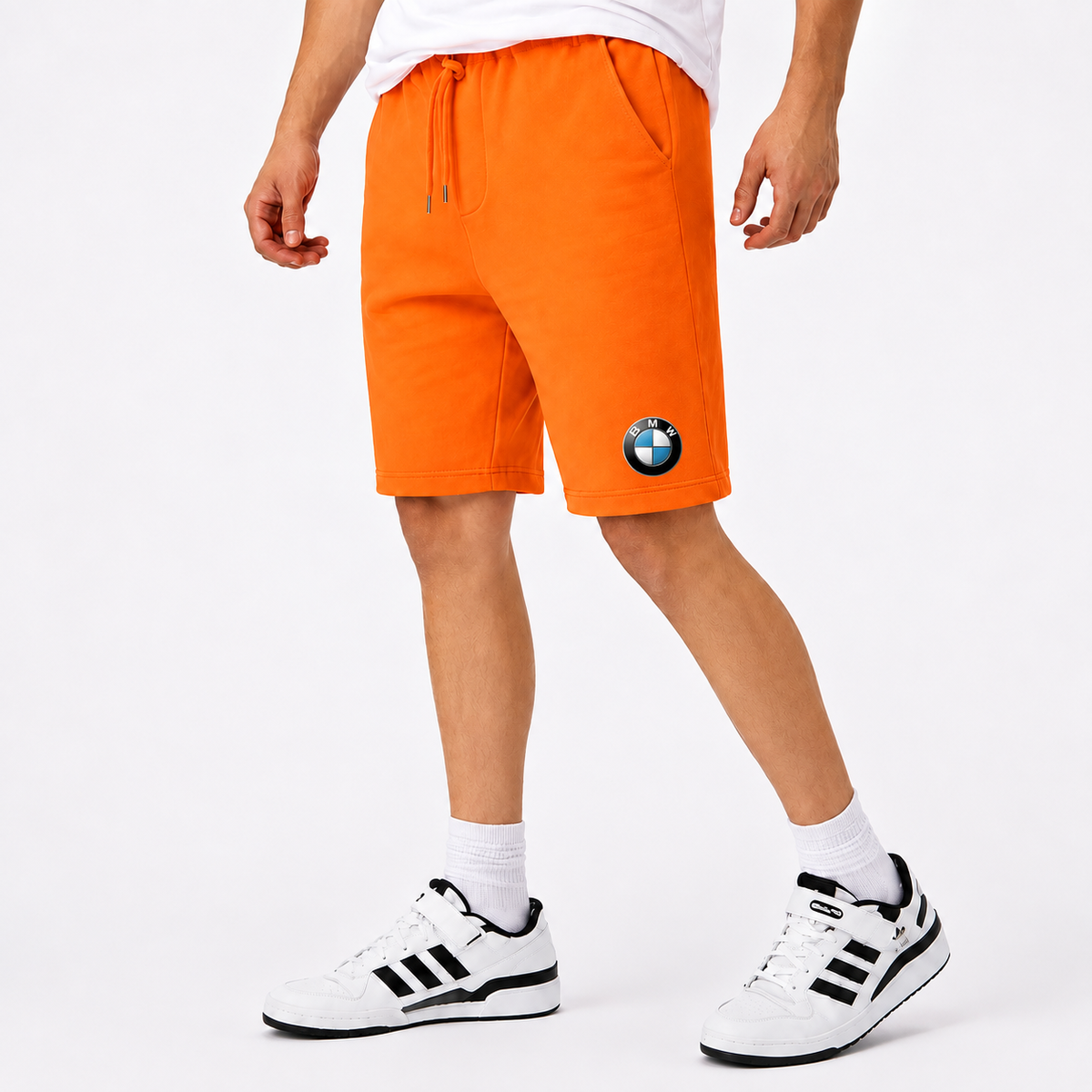 BMW fleece shorts Orange front logo near left hem