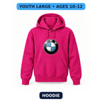BMW - Youth Large Hoodie (Ages 10–12) | Color: Hot Pink
