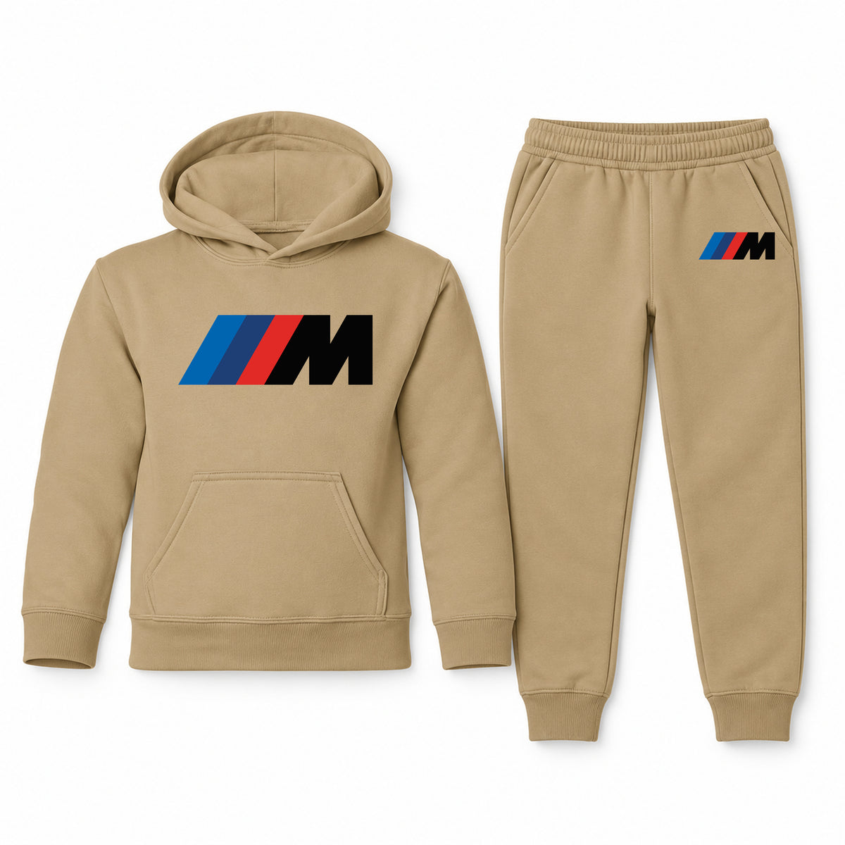 BMW M youth hoodie jogger set, Khaki, Youth Large ages 10–12