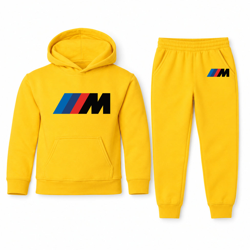 BMW M youth hoodie jogger set, Yellow, Youth Large ages 10–12