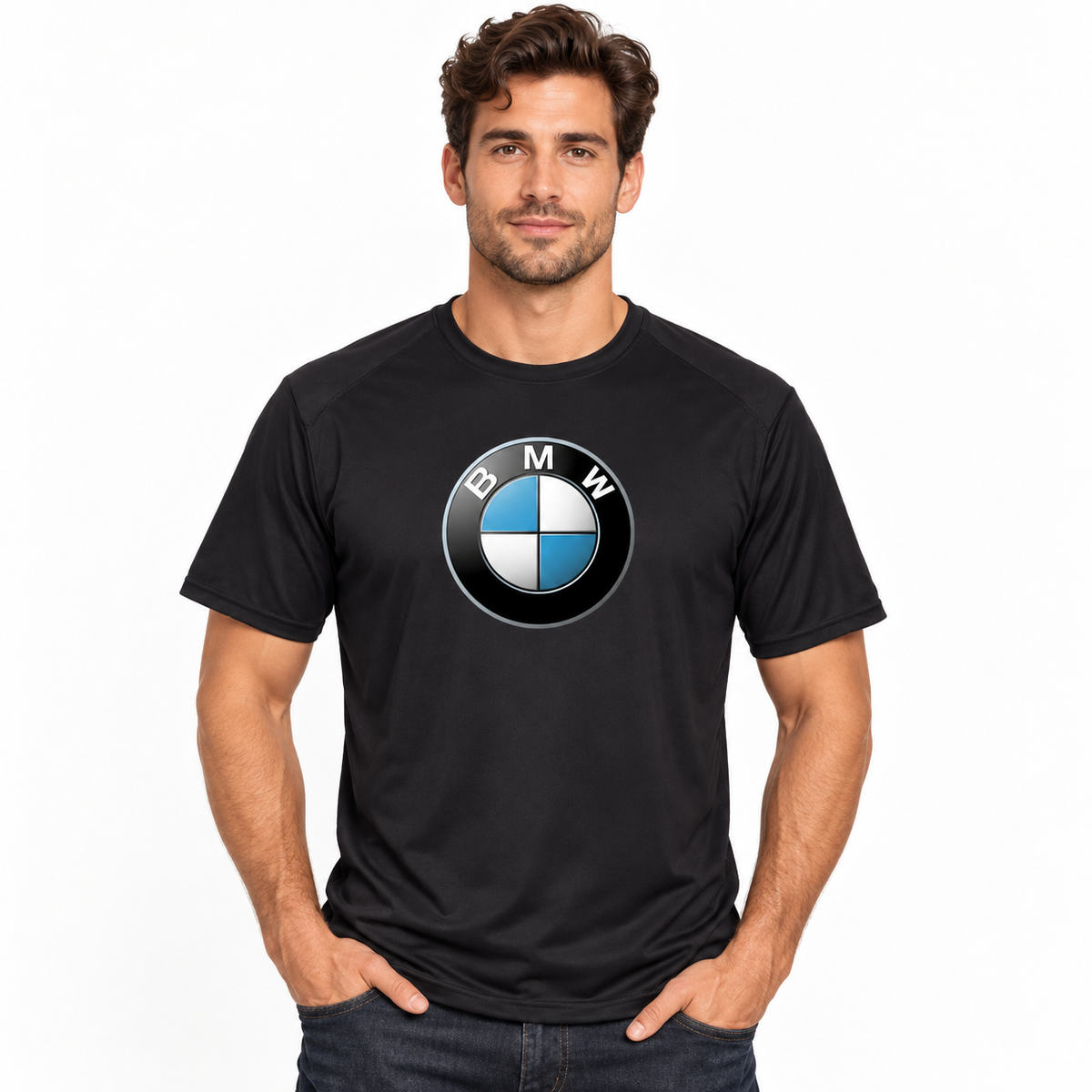 Men’s BMW Motorsports Car Polyester T-Shirt | Color: Black | Image 2