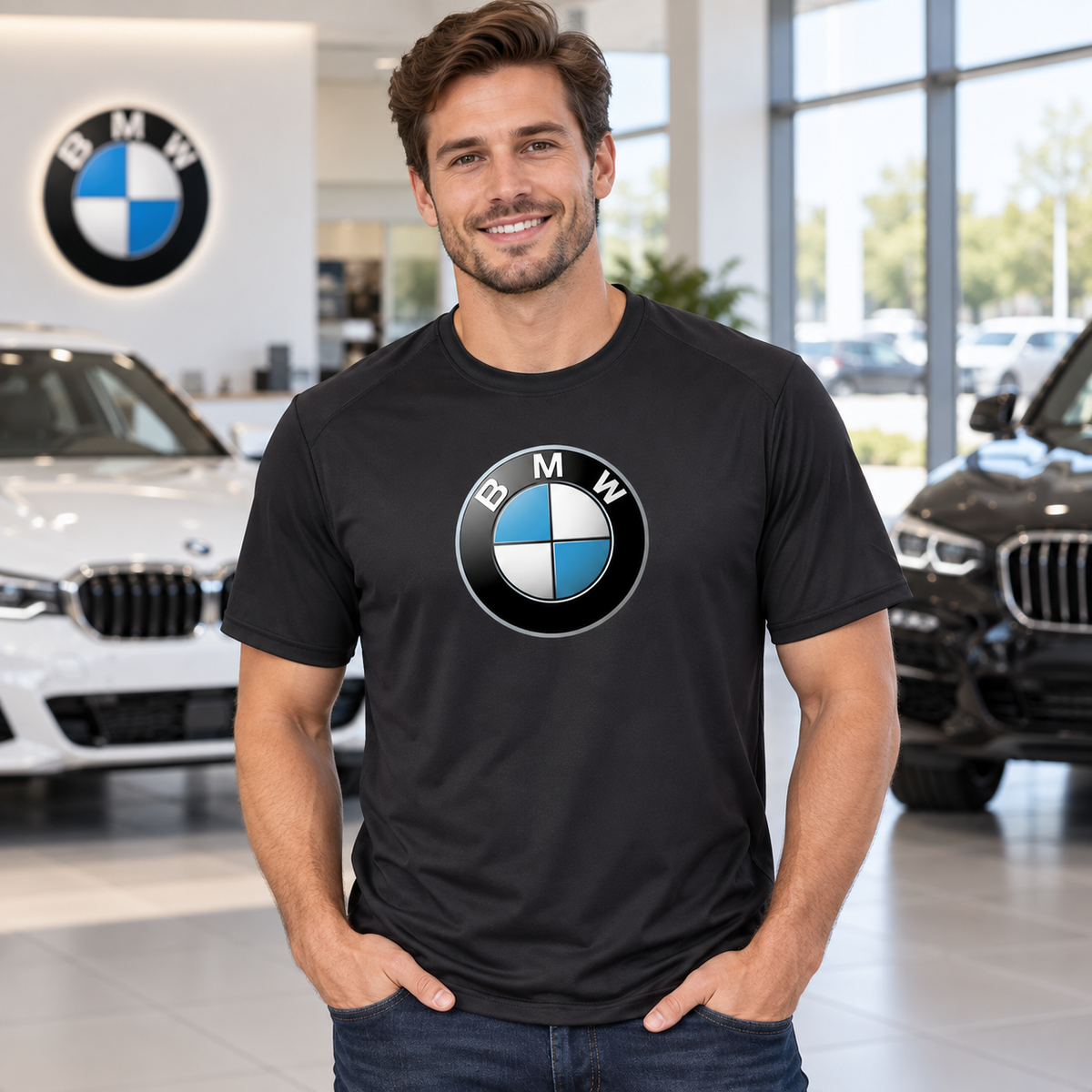 Men’s BMW Motorsports Car Polyester T-Shirt | Color: Black | Image 5