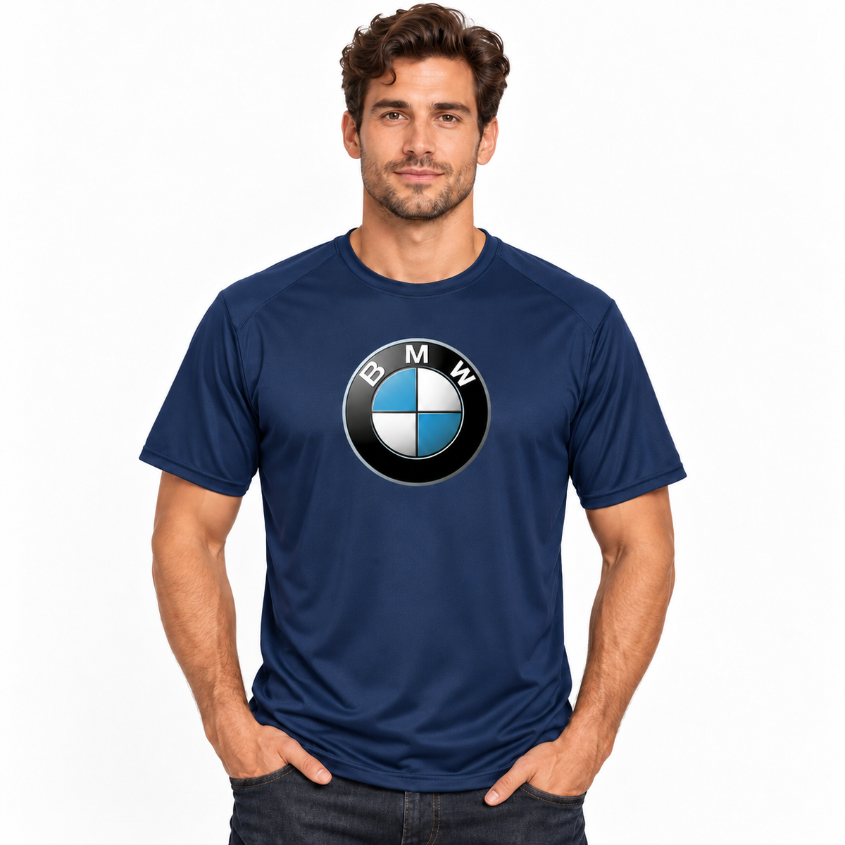 Men’s BMW Motorsports Car Polyester T-Shirt | Color: Navy | Image 2