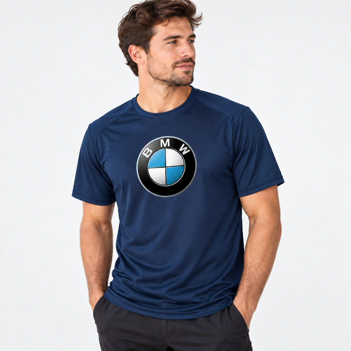 Men’s BMW Motorsports Car Polyester T-Shirt | Color: Navy | Image 3