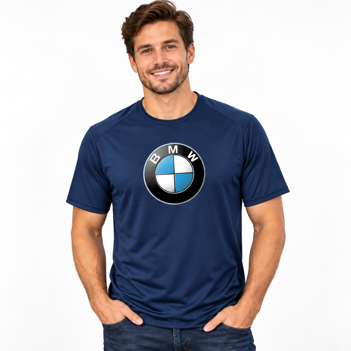 Men’s BMW Motorsports Car Polyester T-Shirt | Color: Navy | Image 5