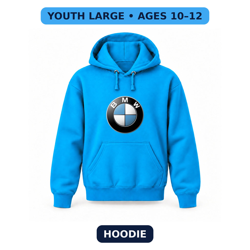 BMW - Youth Large Hoodie (Ages 10–12) | Color: Turquoise
