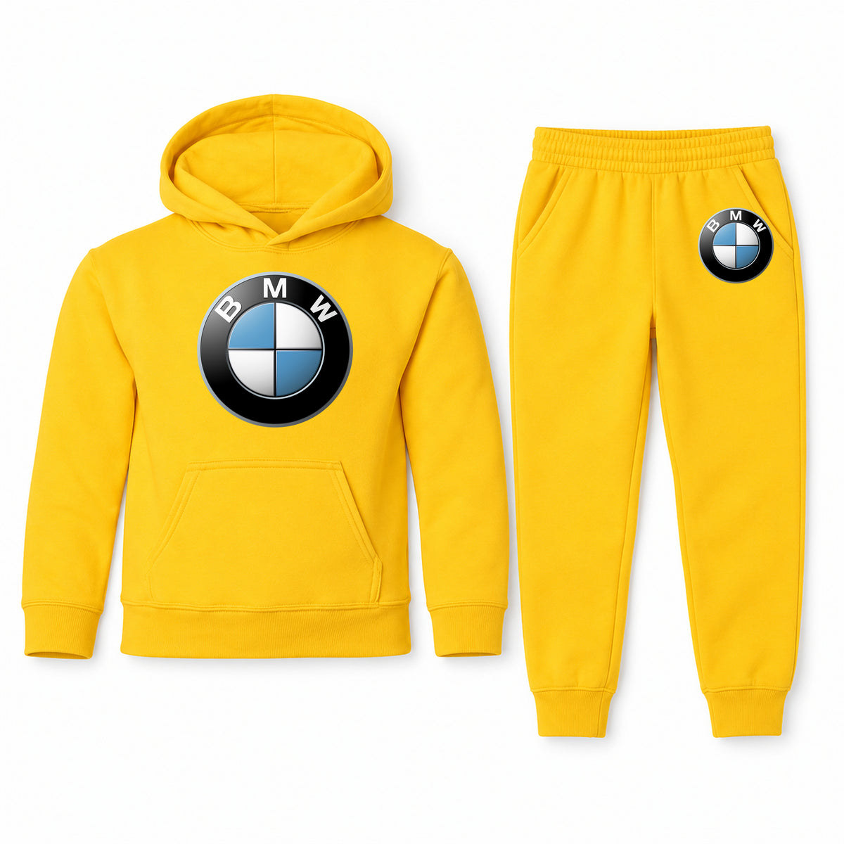 BMW youth hoodie jogger set, Yellow, Youth Large ages 10–12