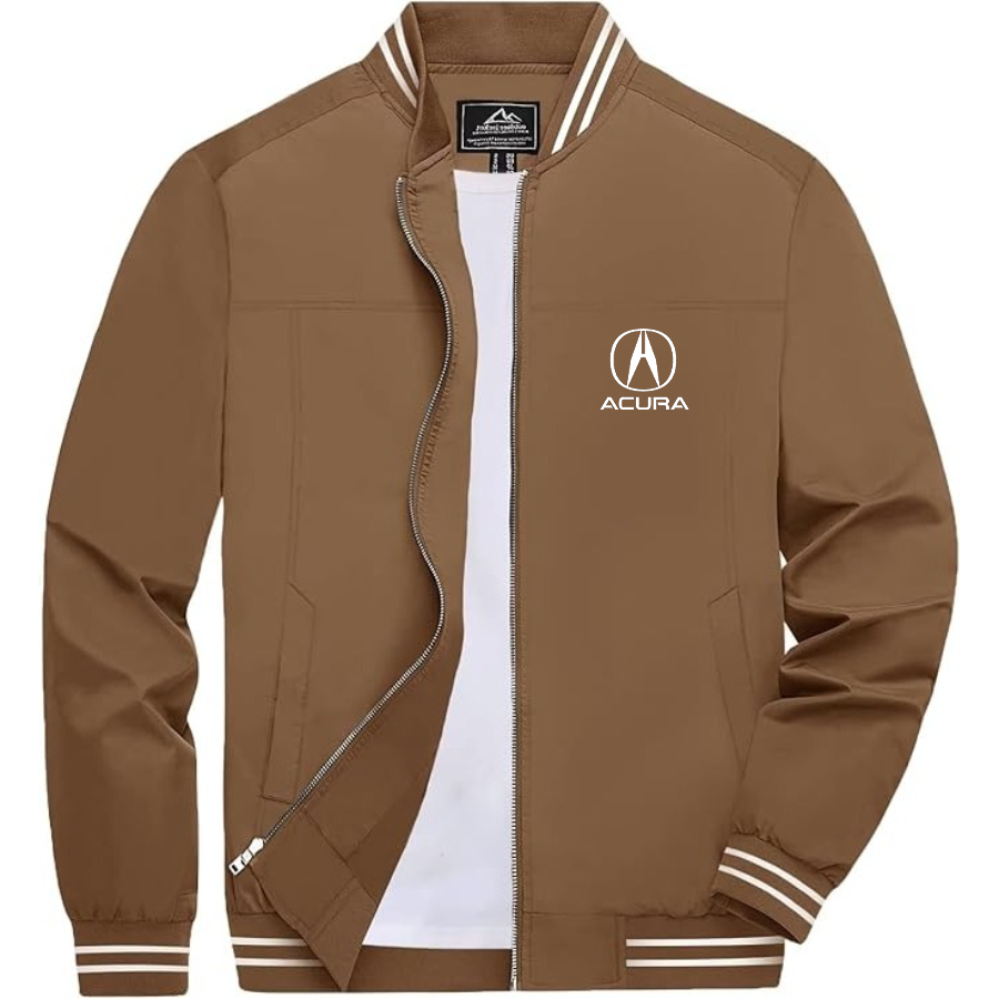 Men’s Acura Car Lightweight Zip-Up Bomber Jacket with Ribbed Collar and Cuffs - Versatile Casual Outerwear