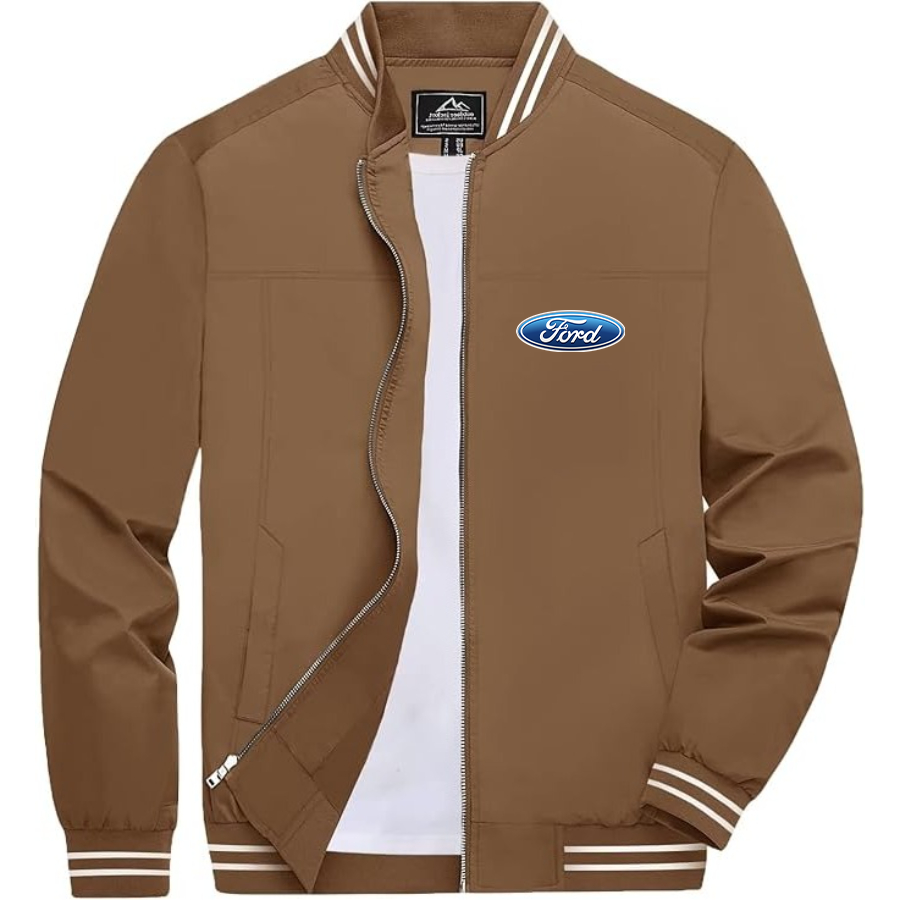 Men’s Ford Car Lightweight Zip-Up Bomber Jacket with Ribbed Collar and Cuffs - Versatile Casual Outerwear