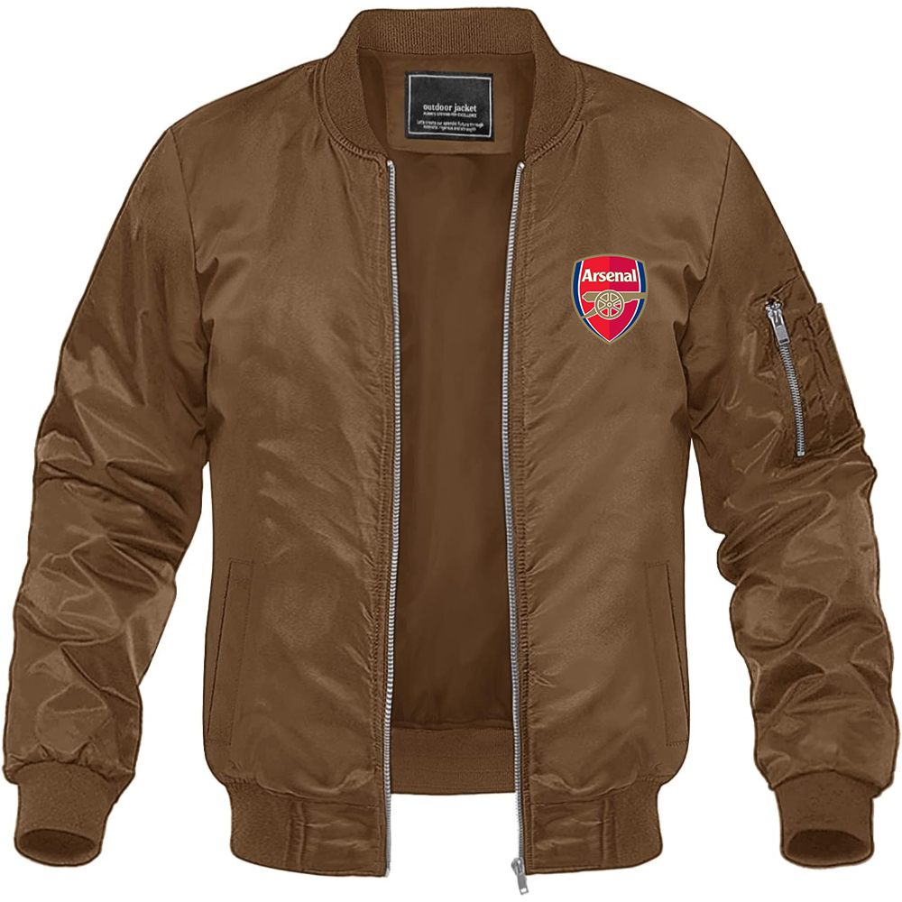 Men's Arsenal Soccer Lightweight Bomber Jacket Windbreaker Softshell Varsity Jacket Coat