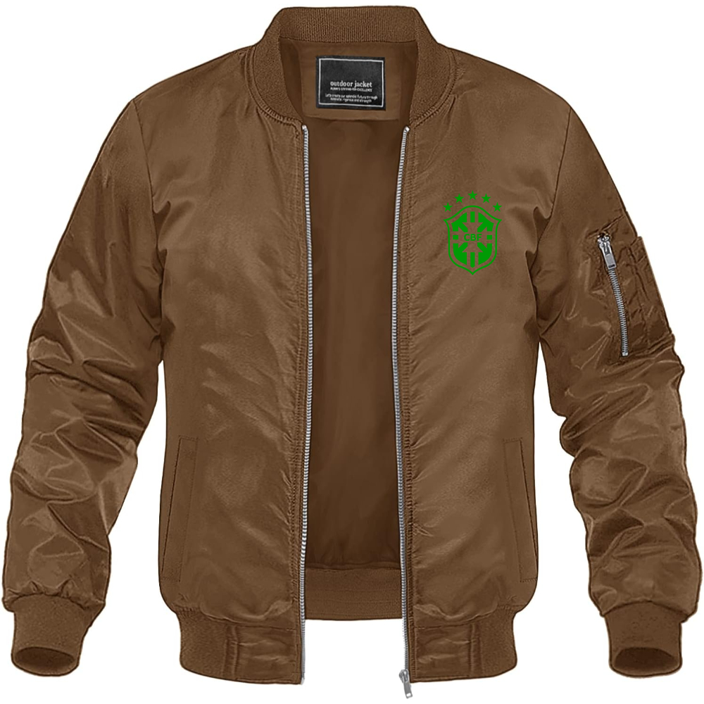 Men's Brazil Soccer Lightweight Bomber Jacket Windbreaker Softshell Varsity Jacket Coat