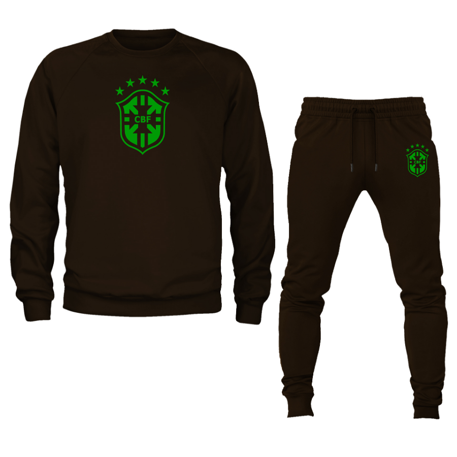 Men's Brazil Soccer Logo Crewneck Sweatshirt Joggers Suit