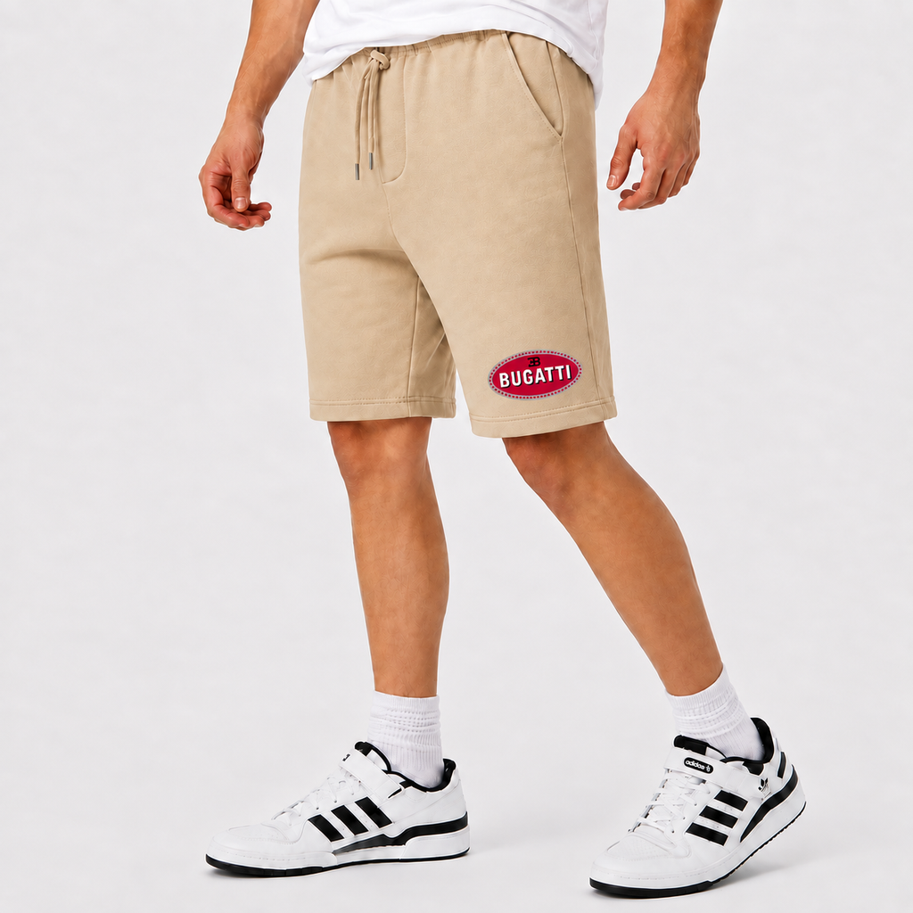 Bugatti fleece shorts Beige front logo near left hem