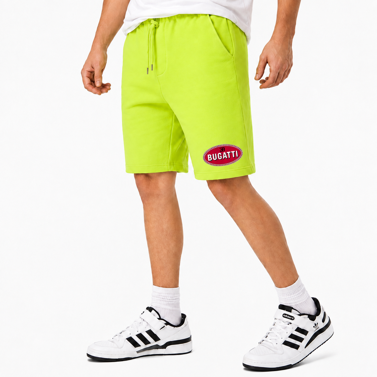 Bugatti fleece shorts Lime Green front logo near left hem