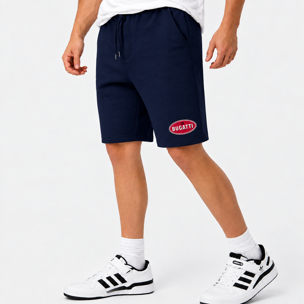 Bugatti fleece shorts Navy front logo near left hem