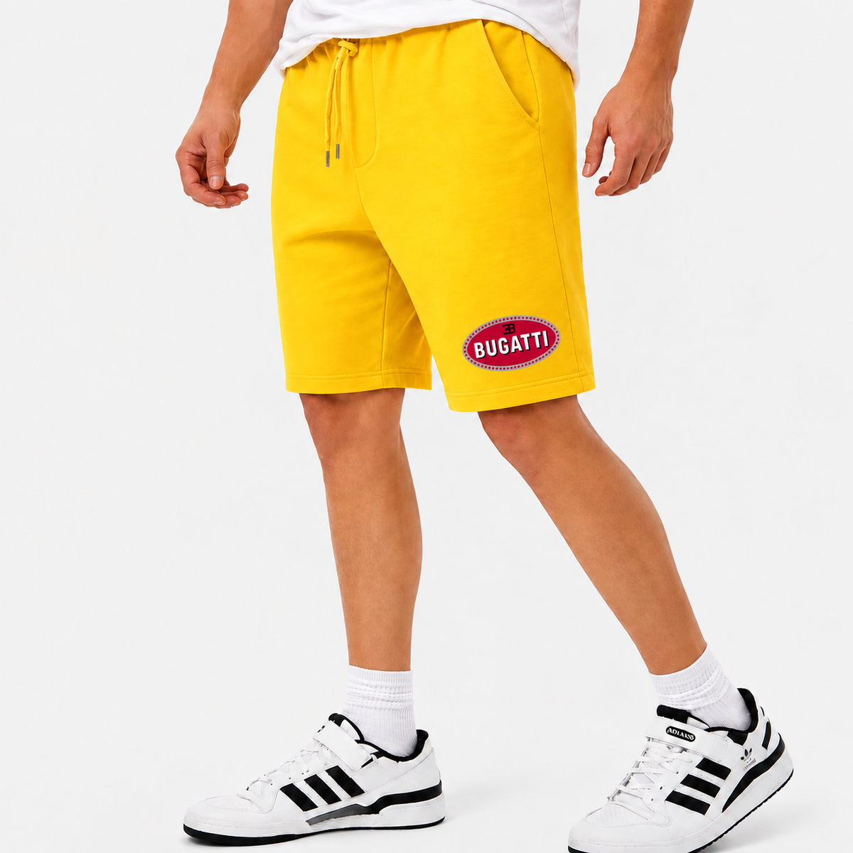 Bugatti fleece shorts Yellow front logo near left hem
