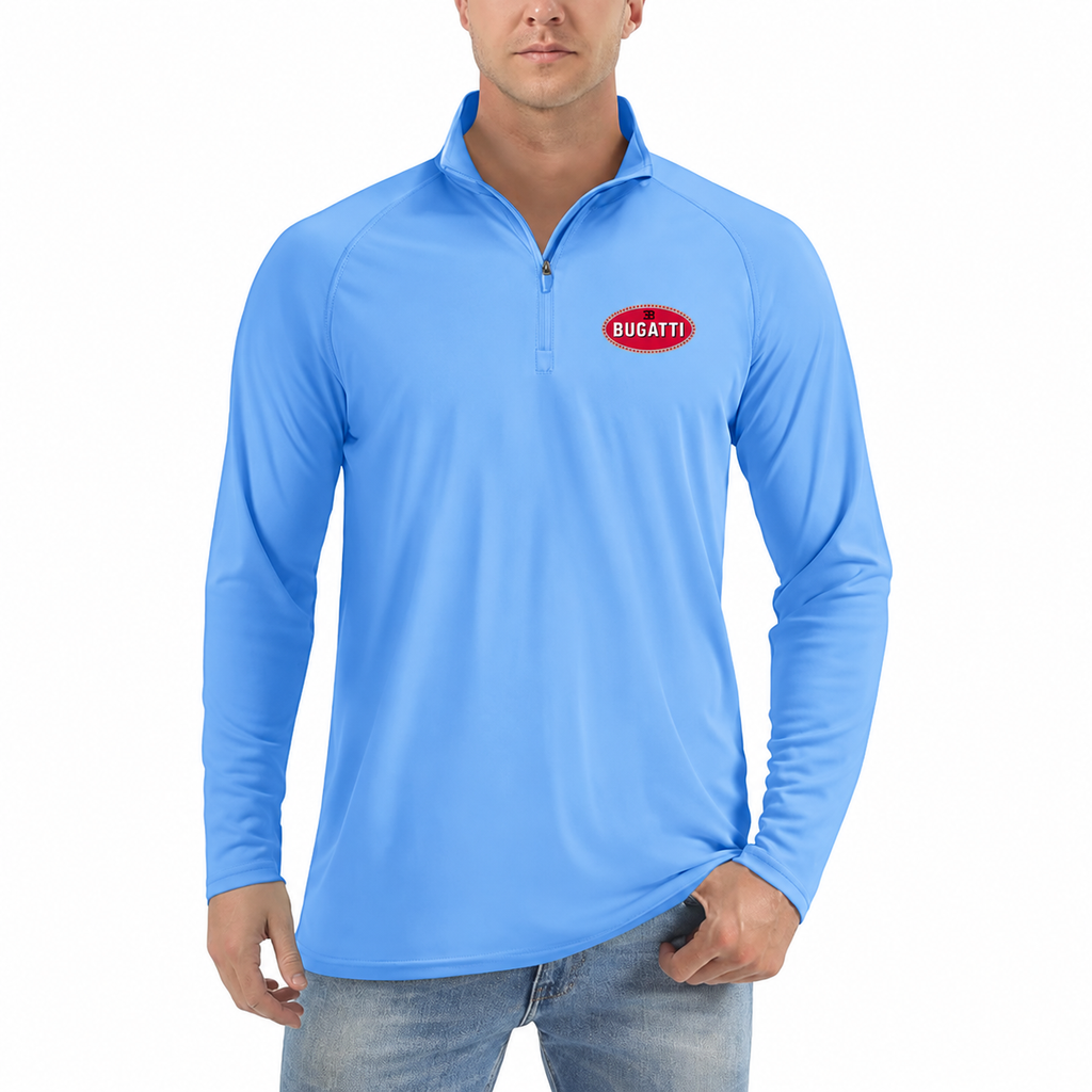 Bugatti quarter-zip Light Blue front left-chest heat transfer