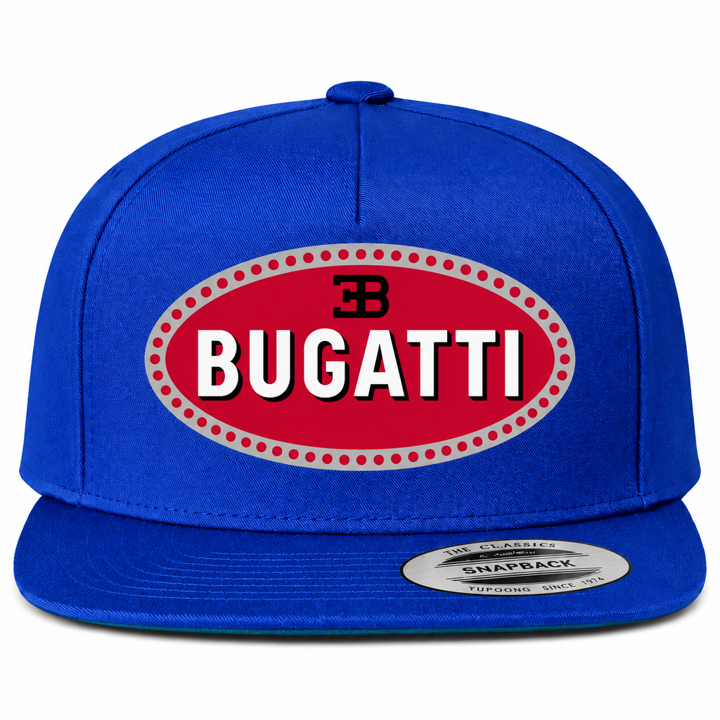 Bugatti snapback Blue front centered heat transfer