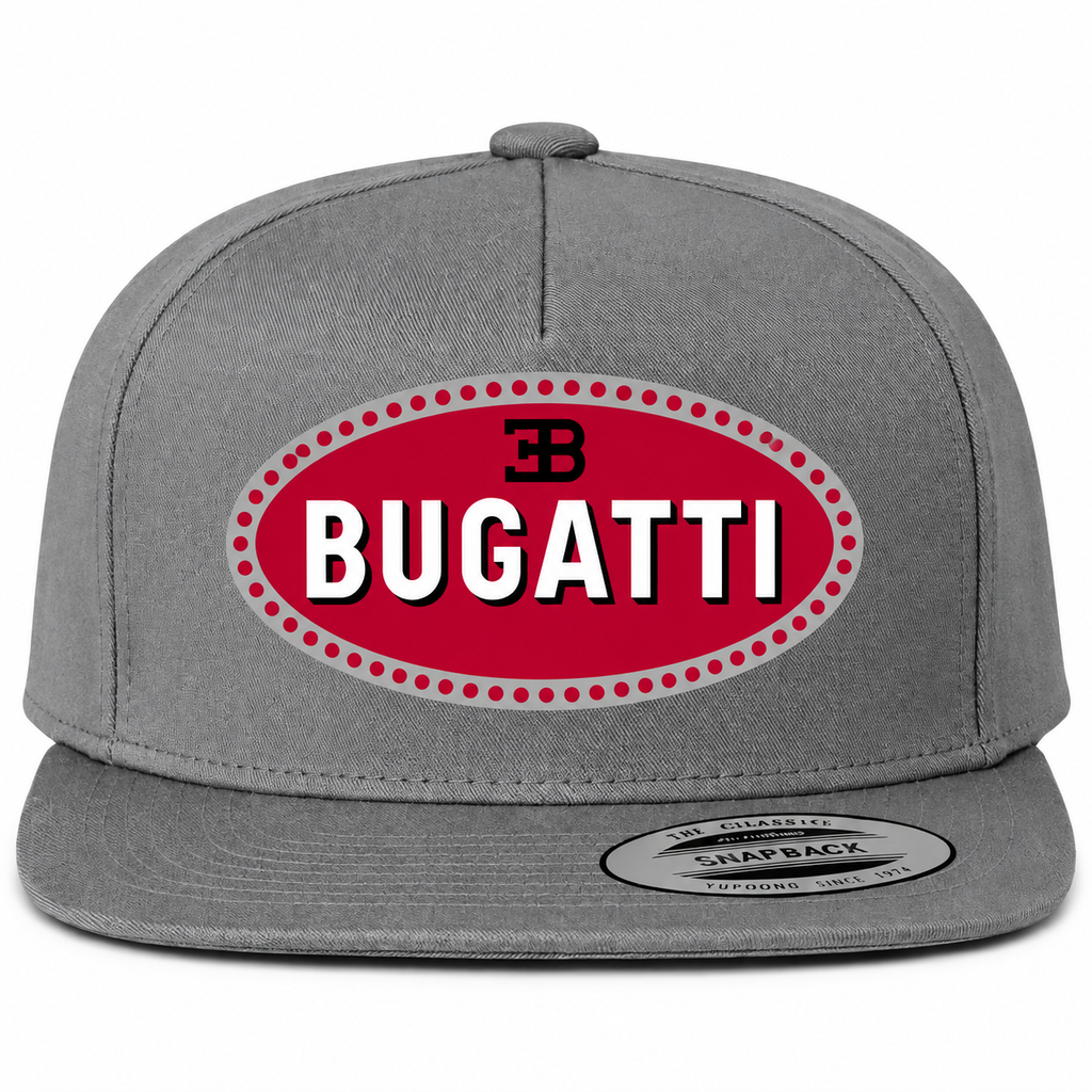 Bugatti snapback Grey front centered heat transfer