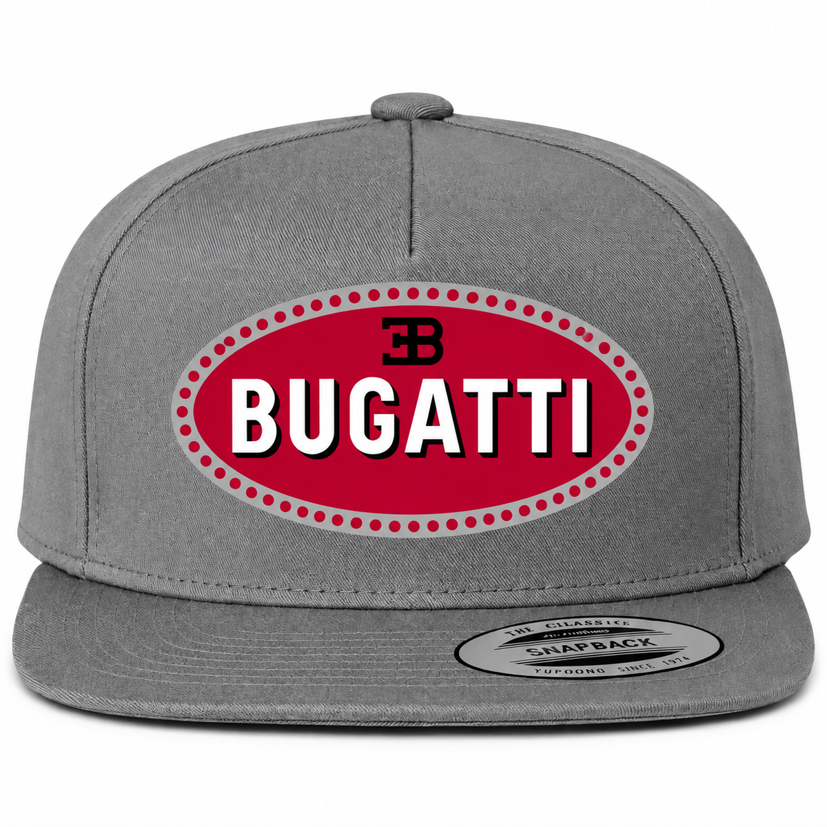 Bugatti snapback Grey front centered heat transfer