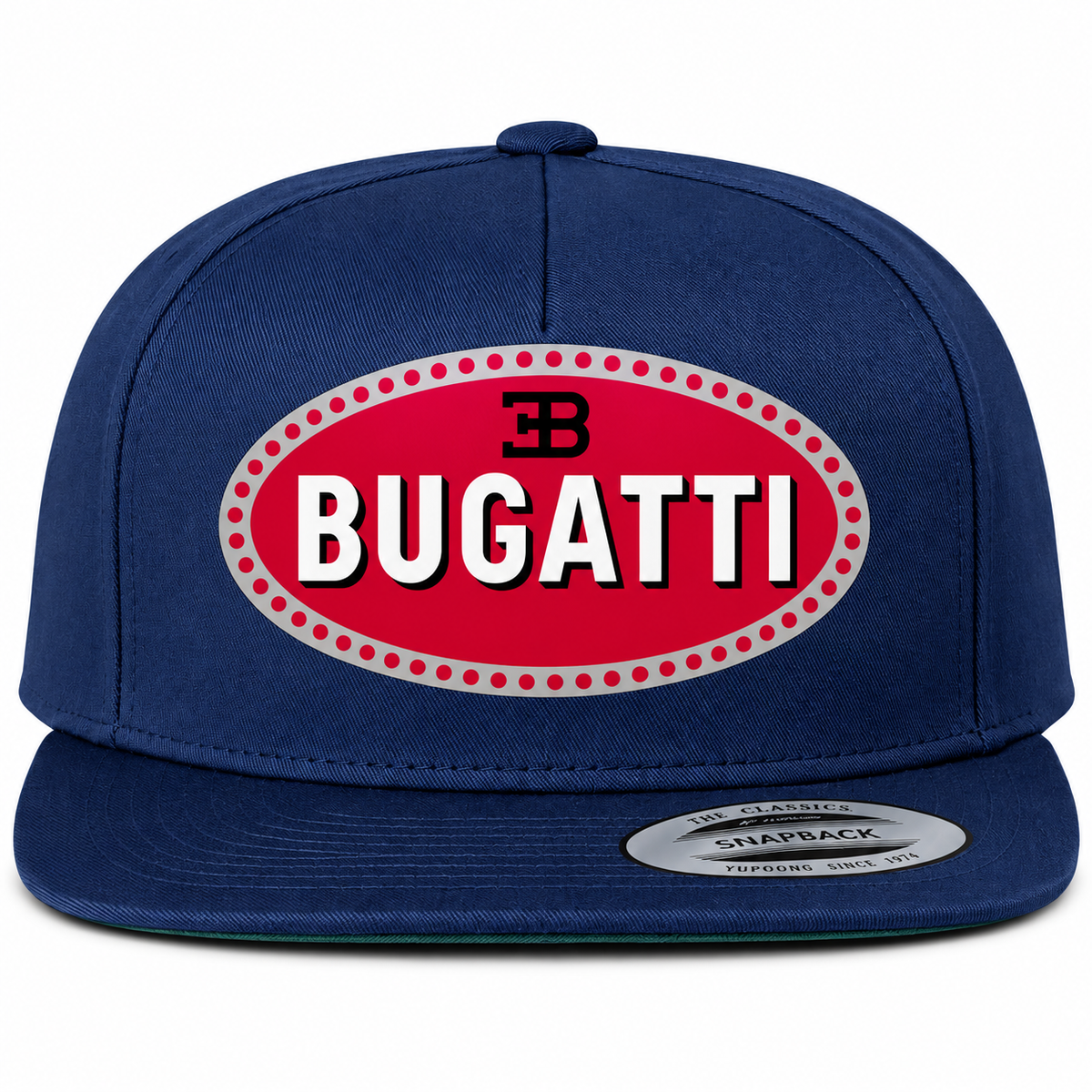 Bugatti snapback Navy front centered heat transfer
