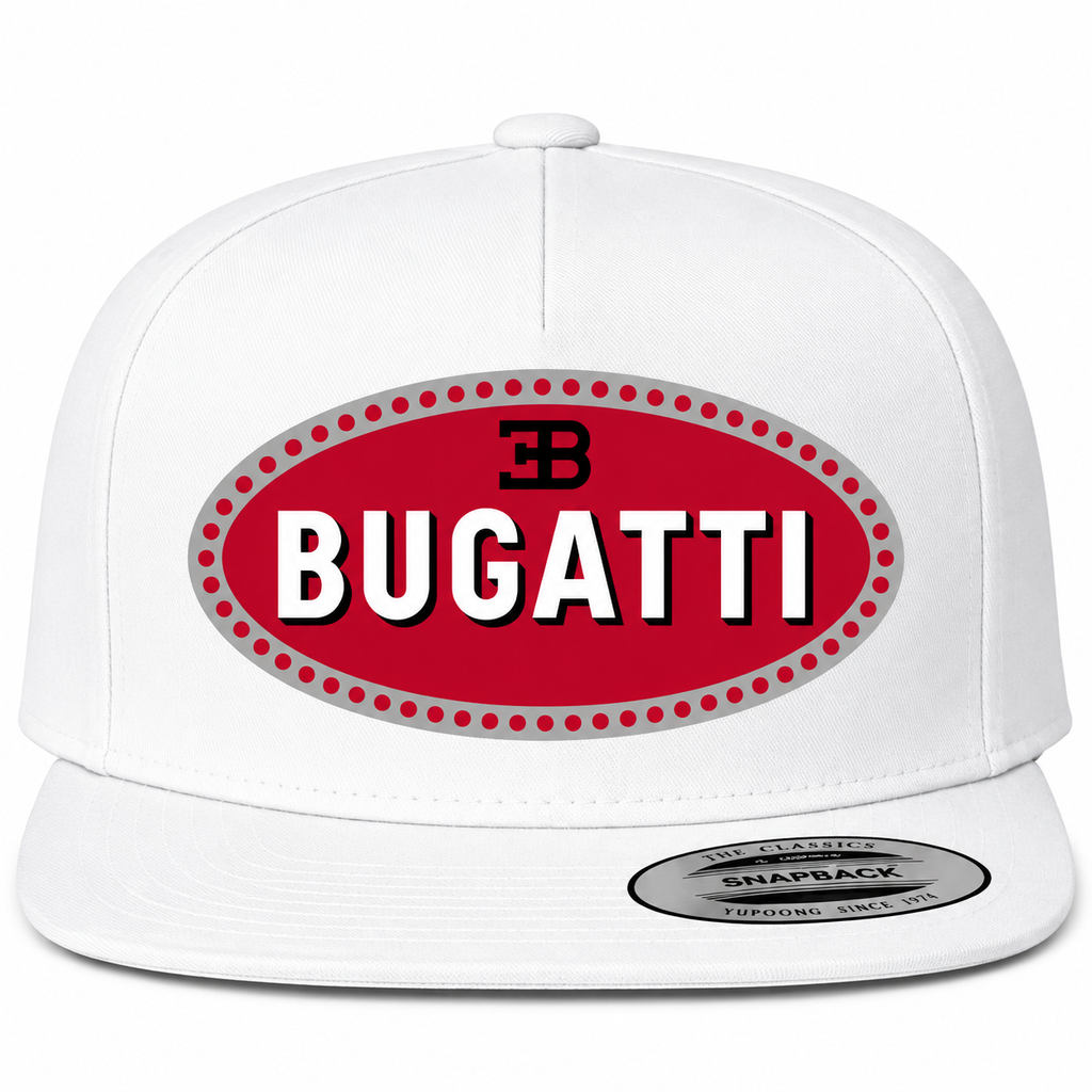 Bugatti snapback White front centered heat transfer