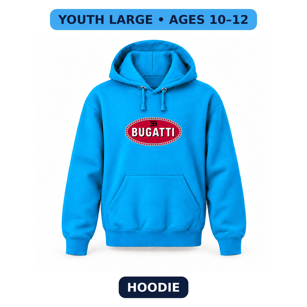 Bugatti - Youth Large Hoodie (Ages 10–12) | Color: Turquoise