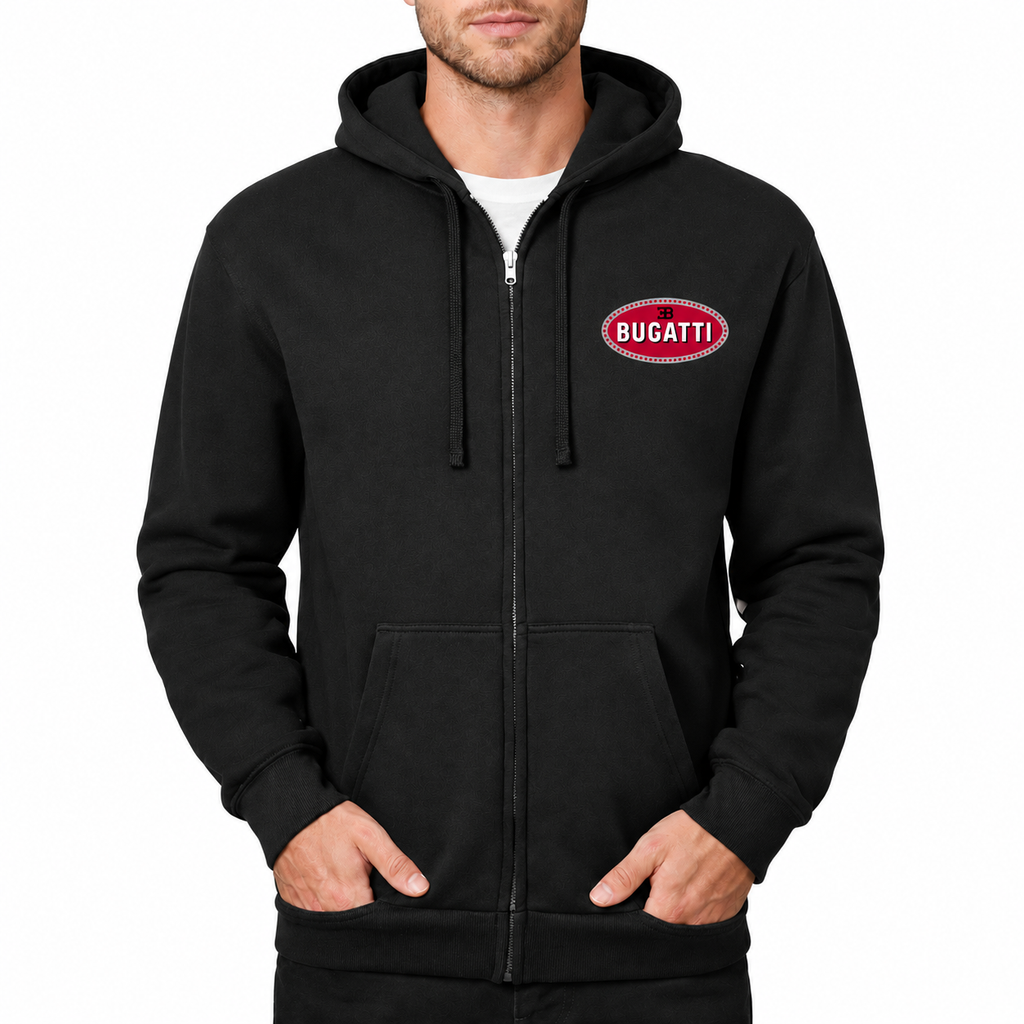 Bugatti zipper hoodie Black front left chest heat transfer
