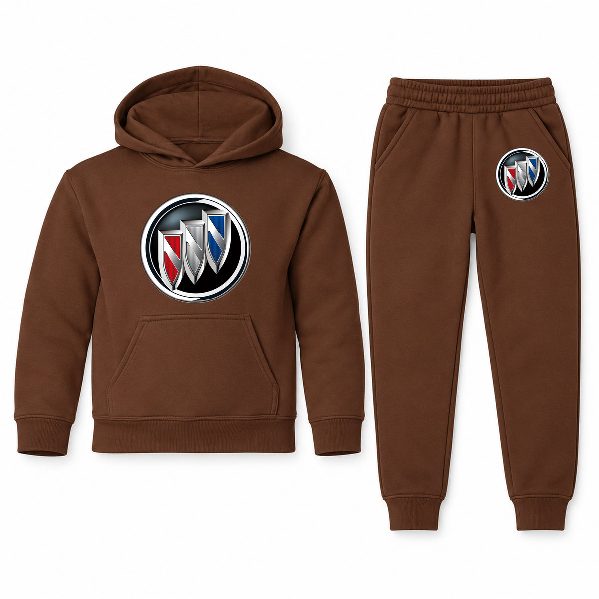 Buick youth hoodie jogger set, Brown, Youth Large ages 10–12