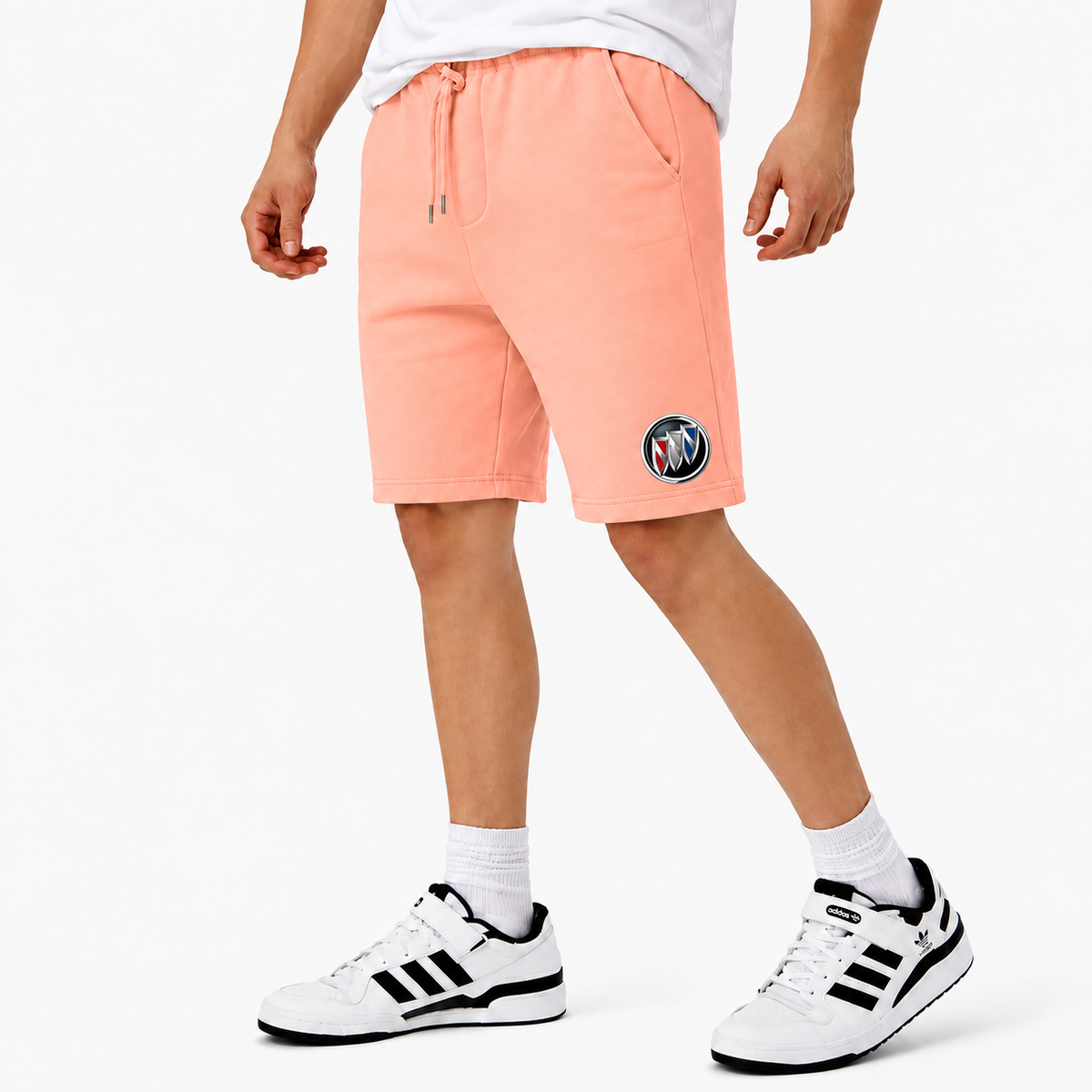 Buick fleece shorts Peach front logo near left hem