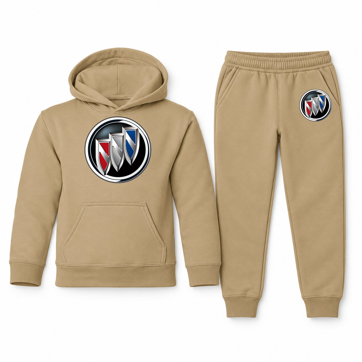 Buick youth hoodie jogger set, Khaki, Youth Large ages 10–12