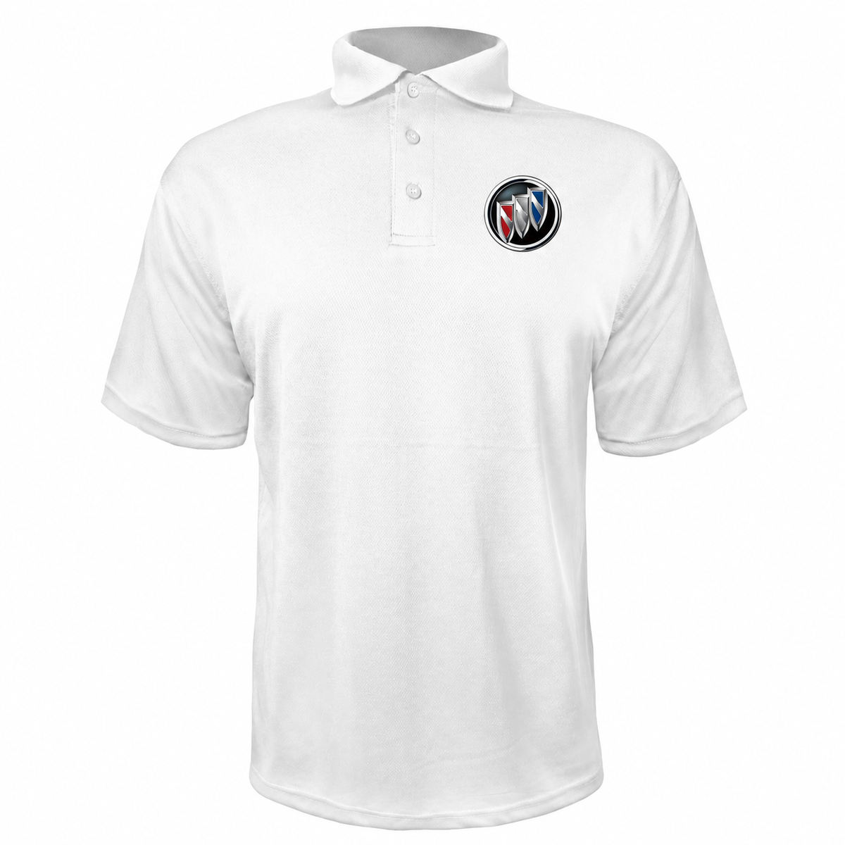 Buick polyester polo — White — source logo on left chest