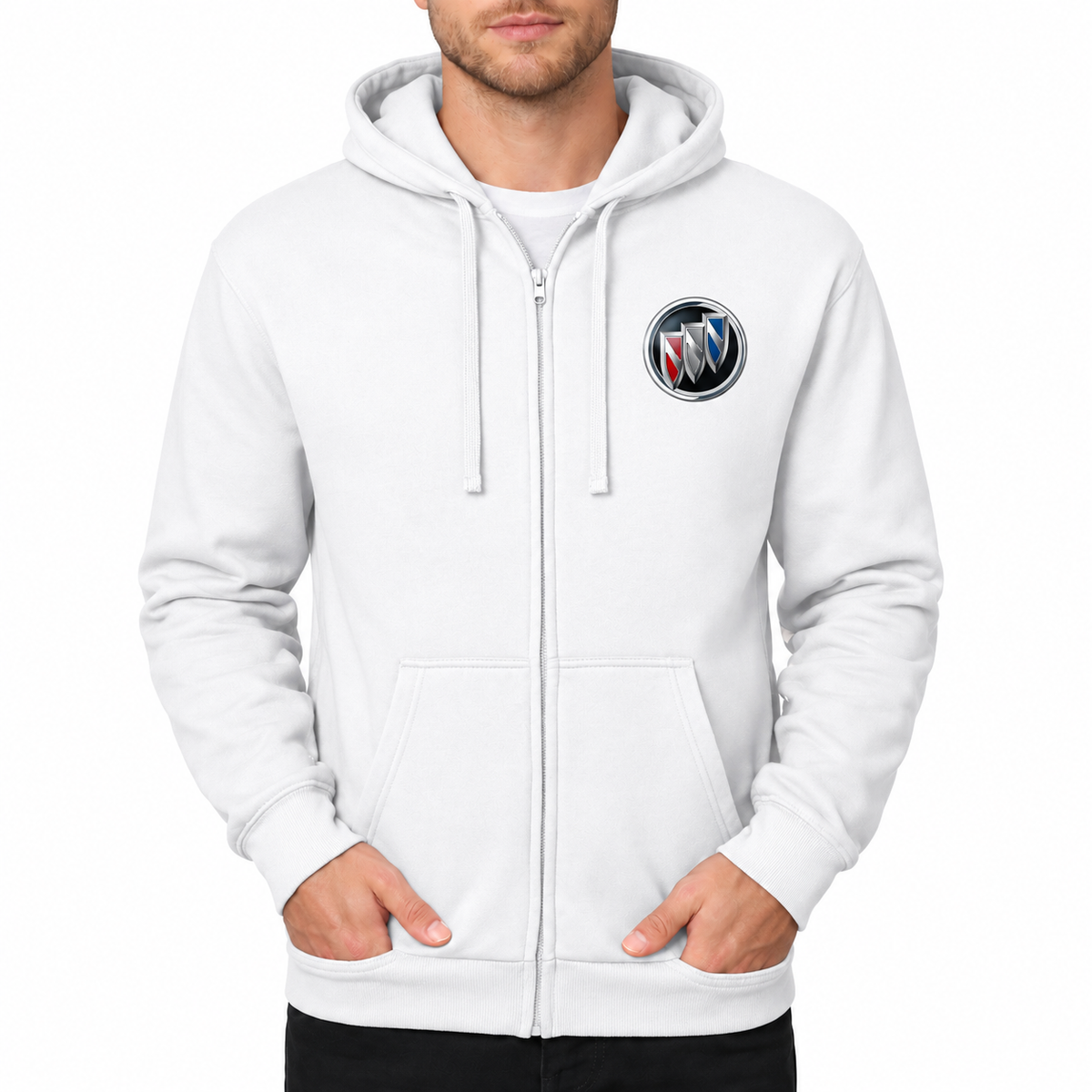 Buick White zipper hoodie front left chest heat transfer