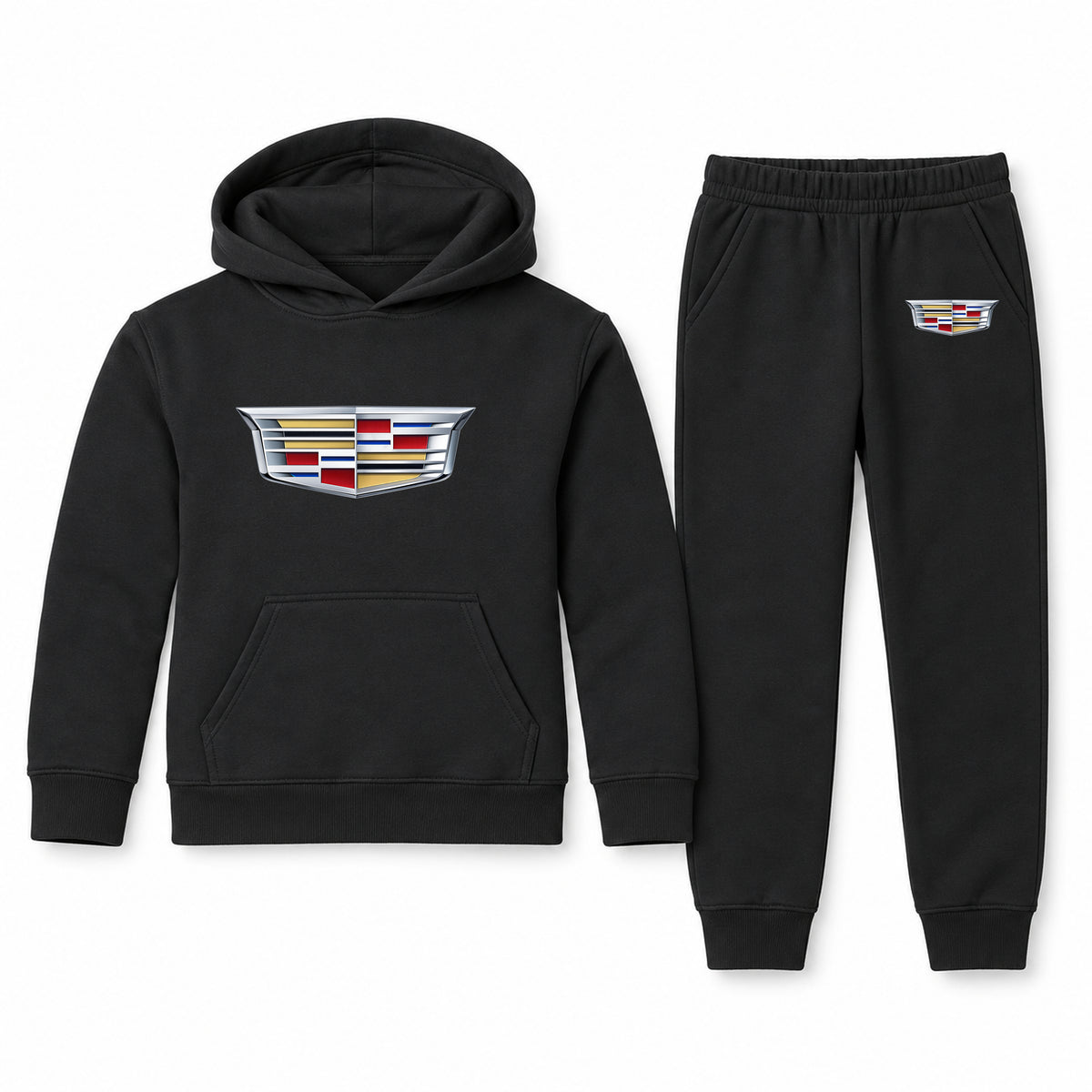 Cadillac youth hoodie jogger set, Black, Youth Large ages 10–12