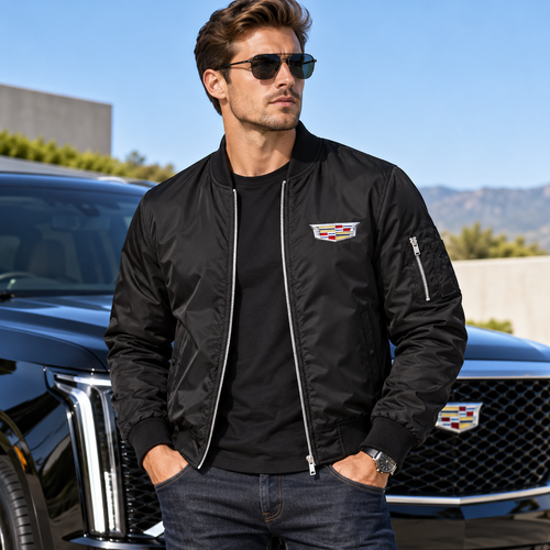 Men’s Cadillac Car Lightweight Bomber Jacket Windbreaker Softshell Varsity Jacket Coat
