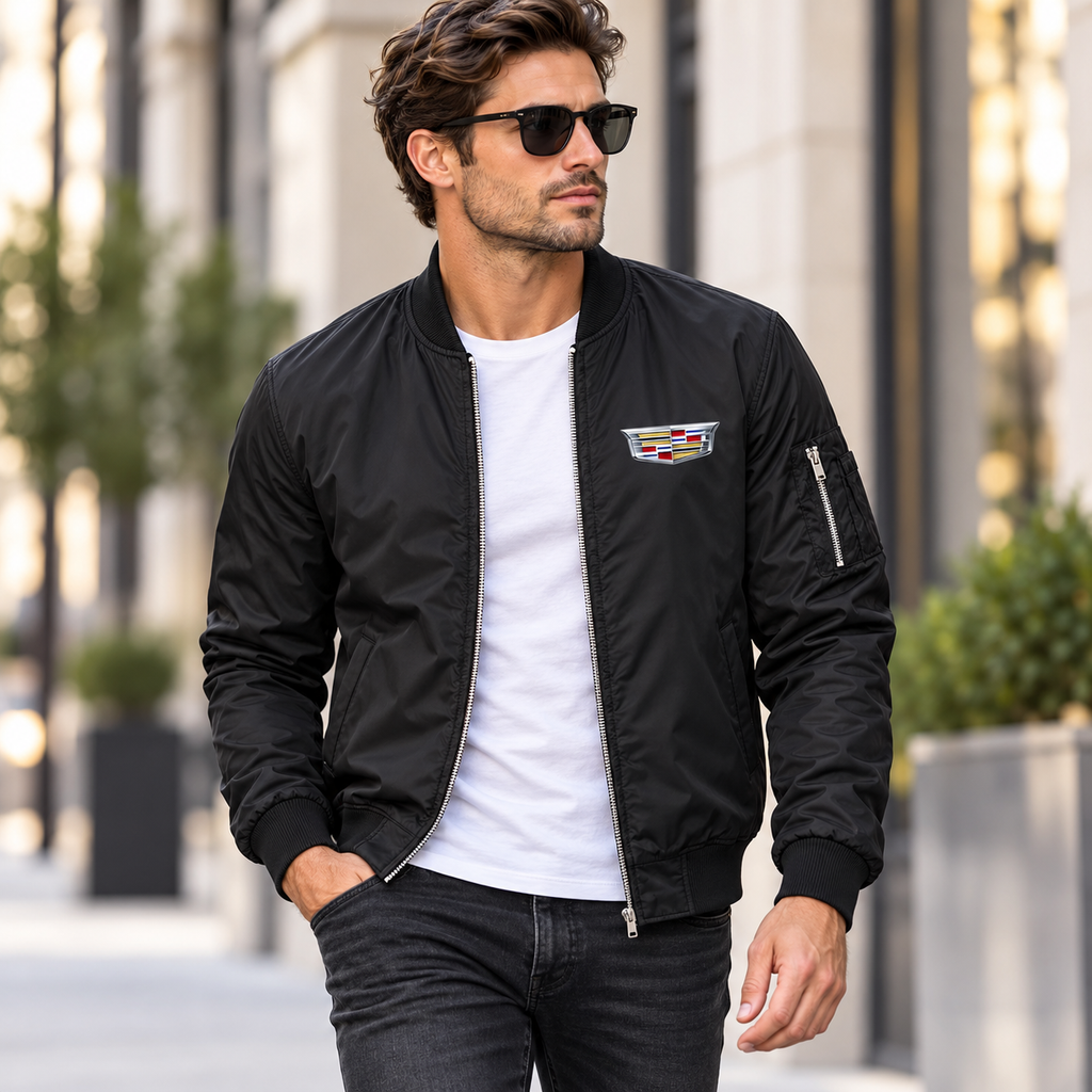 Men’s Cadillac Car Lightweight Bomber Jacket | Color: Black | Image 3