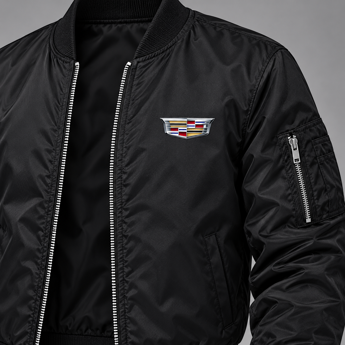 Men’s Cadillac Car Lightweight Bomber Jacket | Color: Black | Image 4
