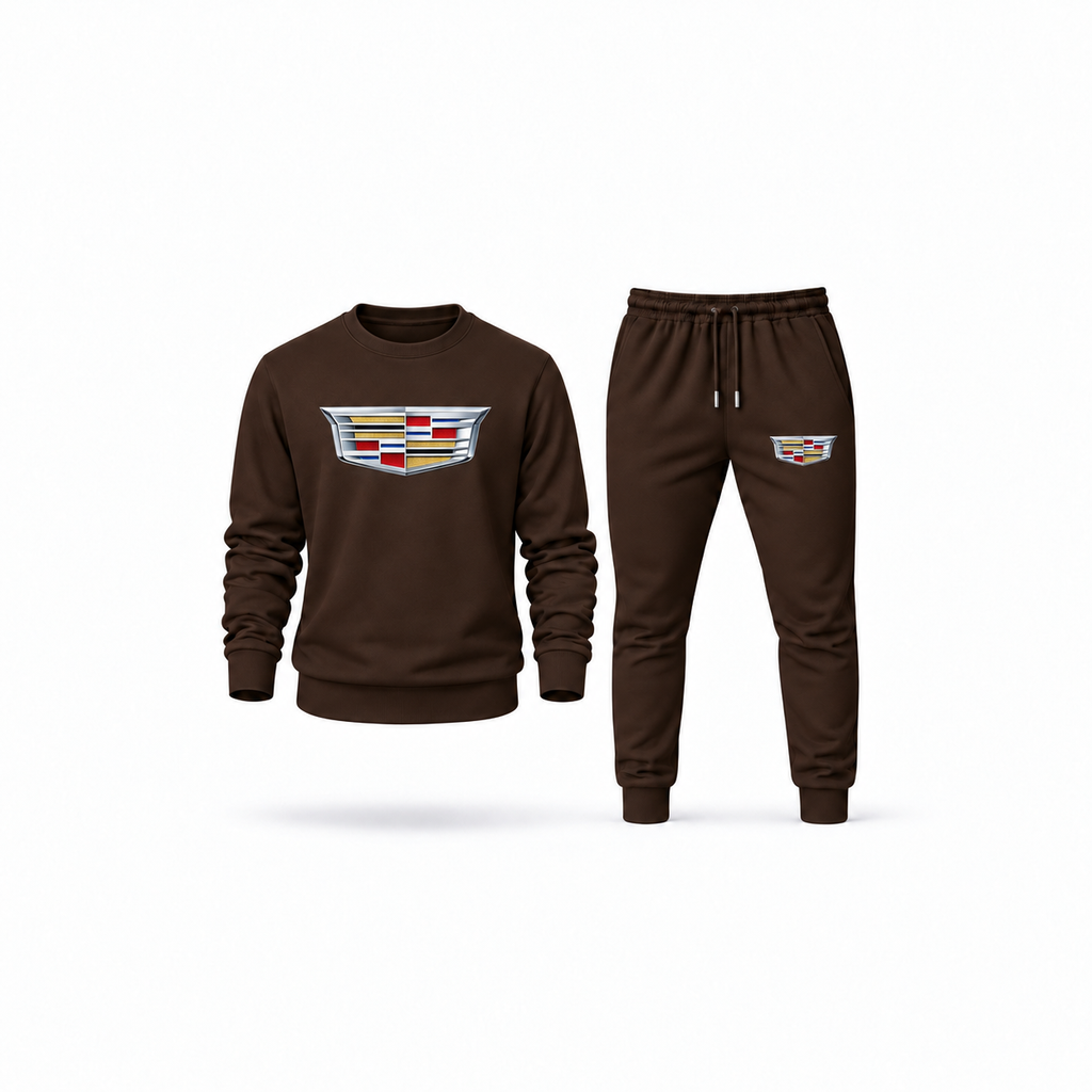 Men's Cadillac Sweatshirt Joggers Set | Color: Brown | Main