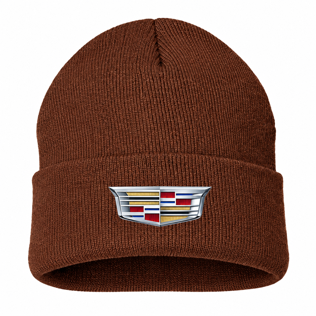Men's Cadillac Beanie Hat — Brown — clean front main