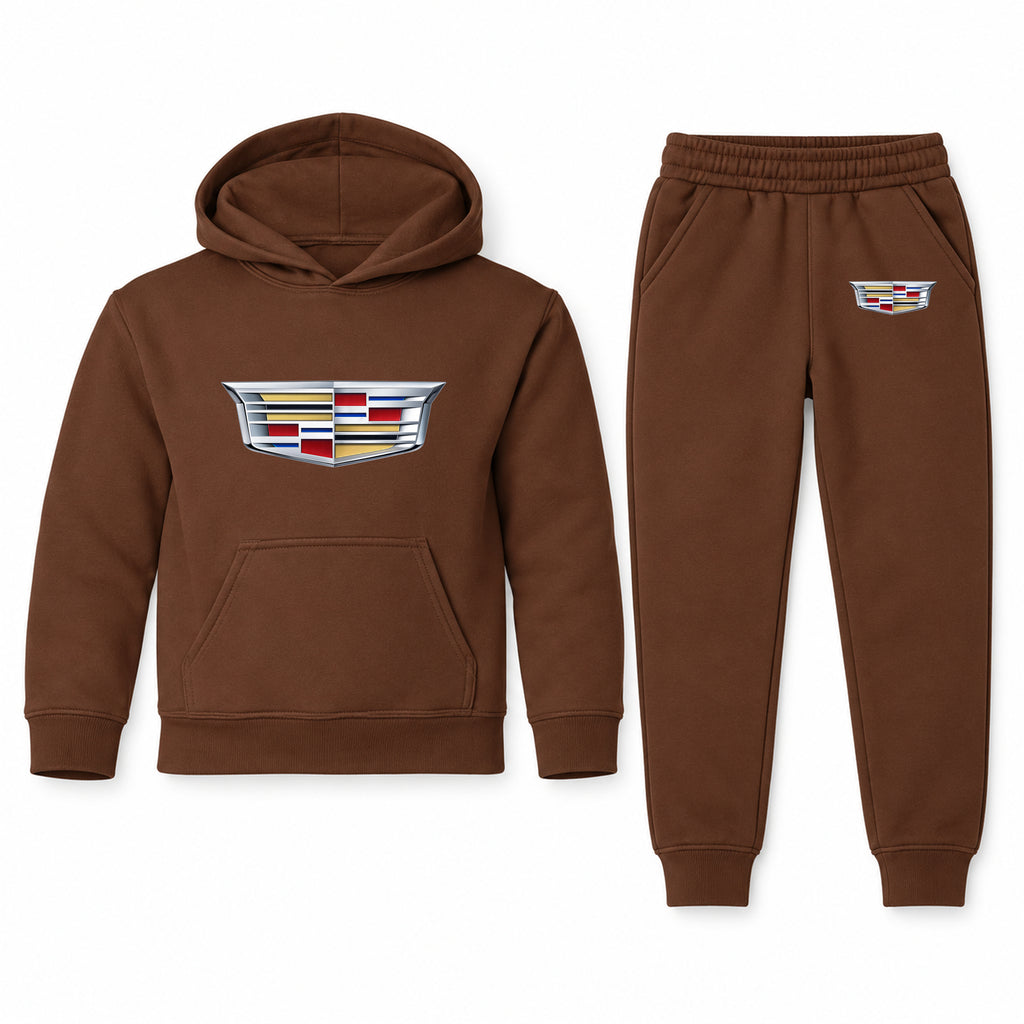 Cadillac youth hoodie jogger set, Brown, Youth Large ages 10–12