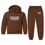Cadillac youth hoodie jogger set, Brown, Youth Large ages 10–12