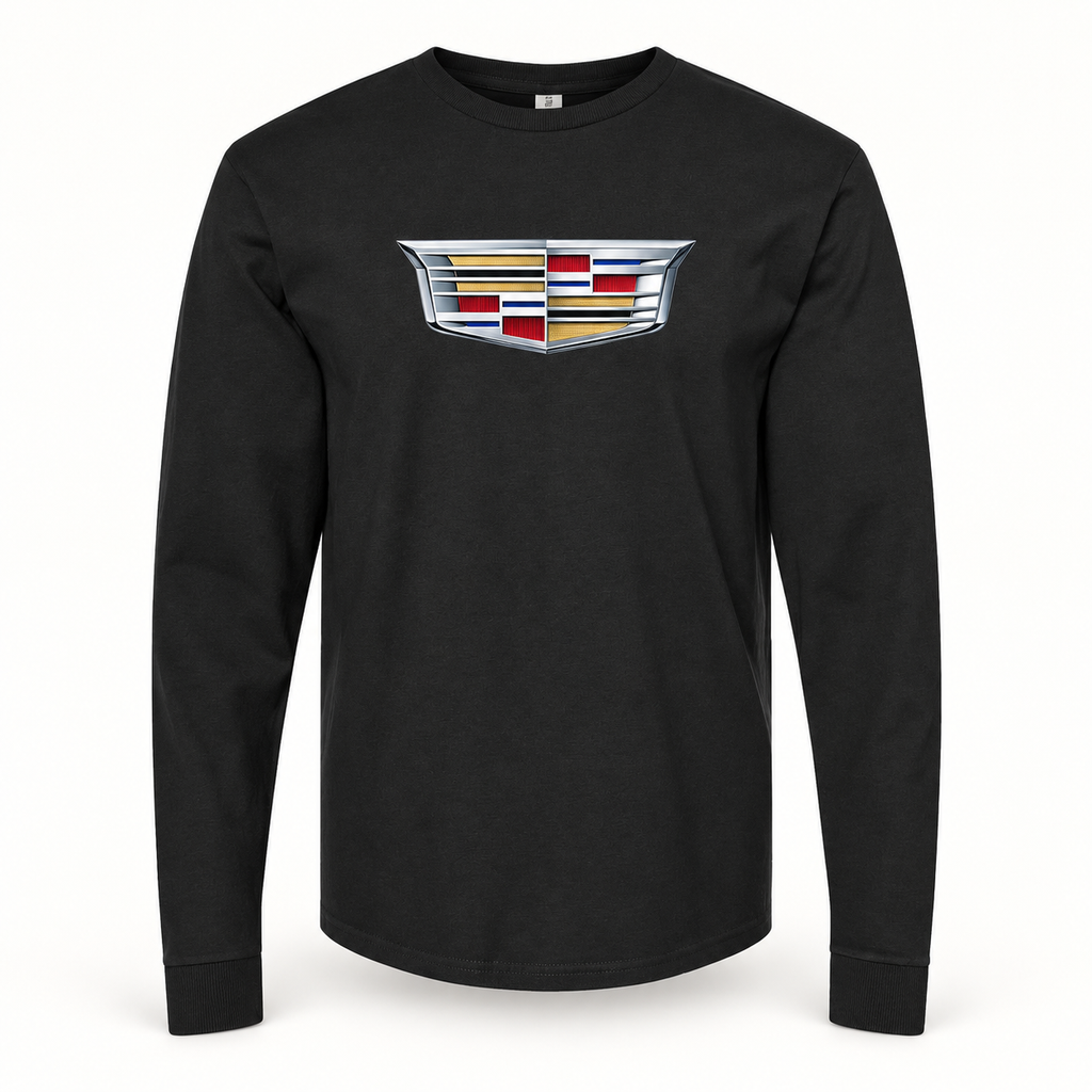 Men’s Cadillac Car Cotton Long Sleeve T-Shirt | Color: Black | Image 2