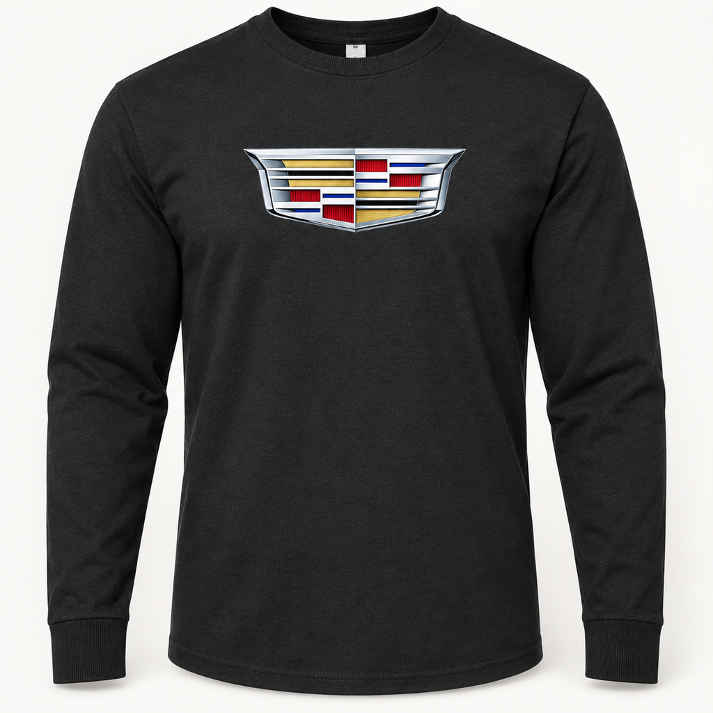 Men’s Cadillac Car Cotton Long Sleeve T-Shirt | Color: Black | Image 4