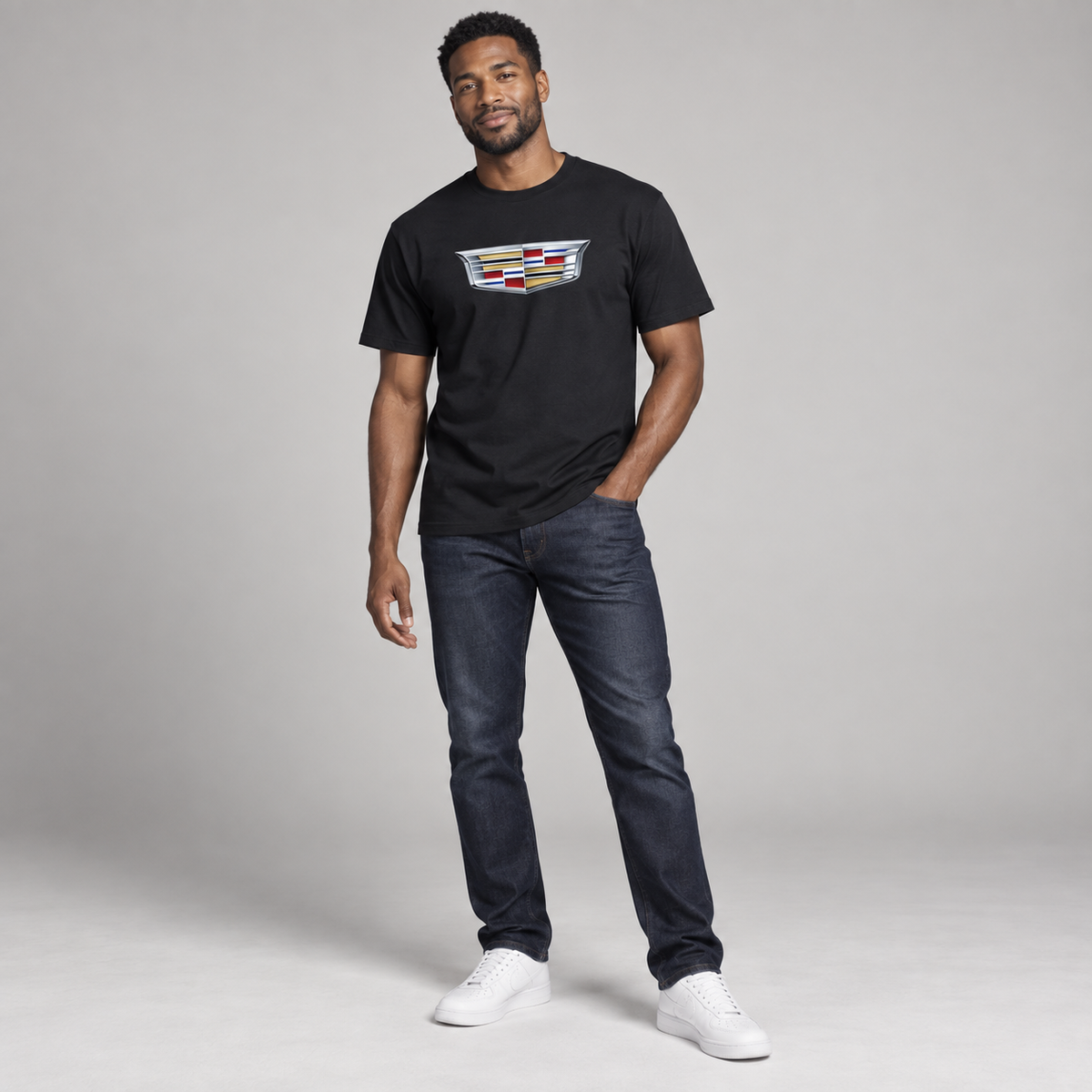 Cadillac Cotton T-Shirt | Color: Black | Image 1 | Studio Model
