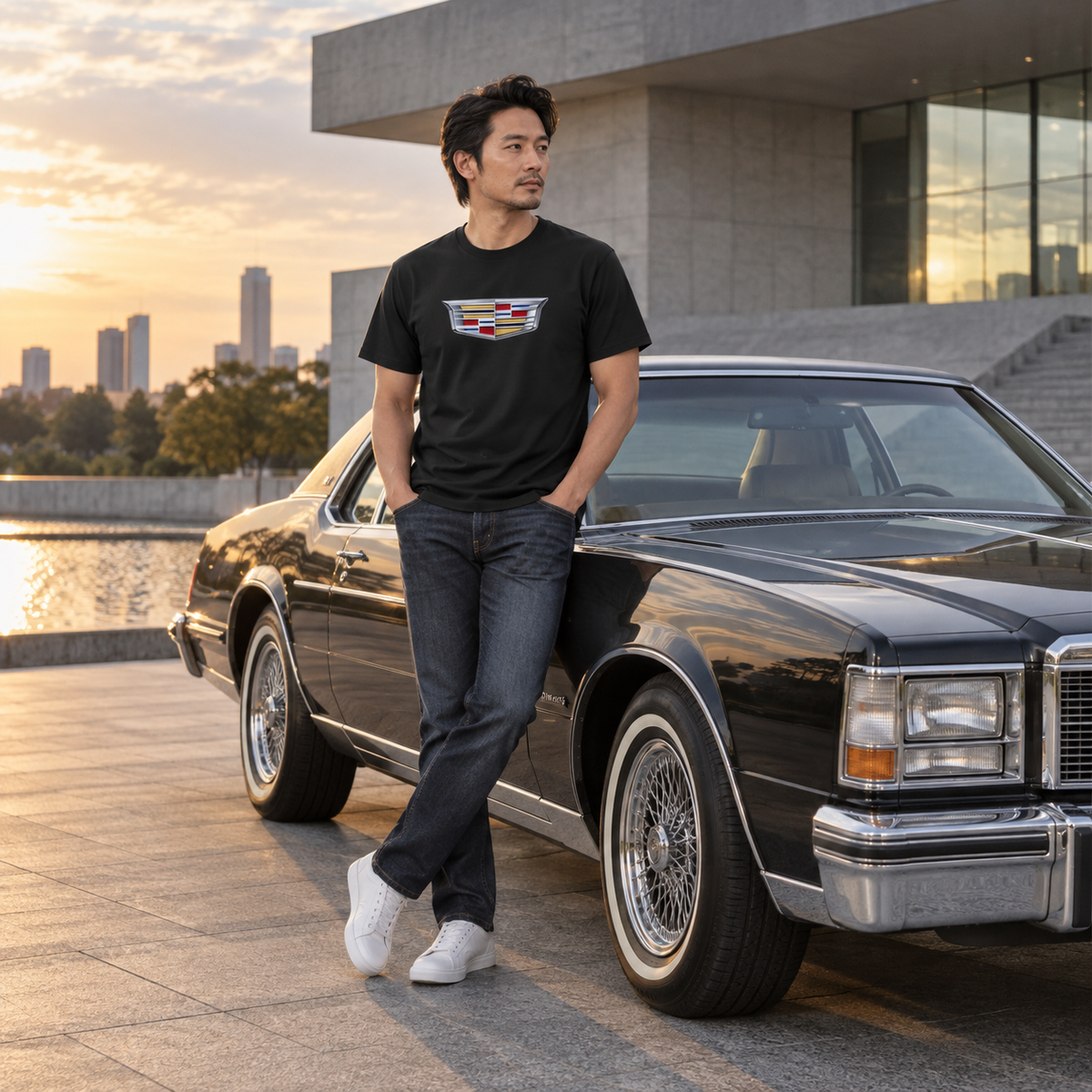 Cadillac Cotton T-Shirt | Color: Black | Image 4 | Wide Lifestyle Scene